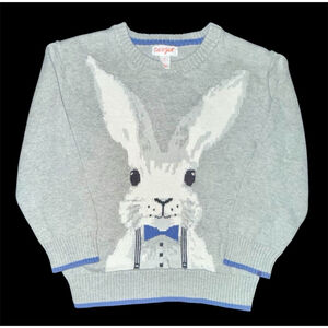 NEW Boy’s 4T Cat & Jack Lt Grey Bunny Pullover Sweater Blue Stripe Easter